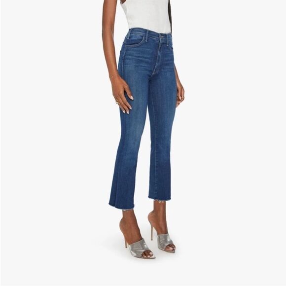 MOTHER Denim Hustler Ankle Fray Flare Teaming Up Dark Wash Blue Jeans Size 24 - Picture 1 of 10